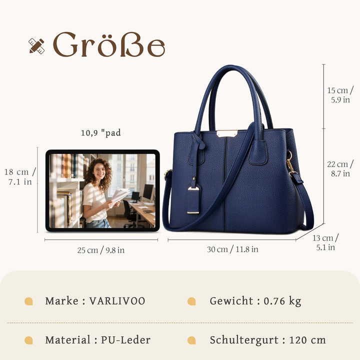 VARLIVOO Elegant Damen Handtasche Schultertasche Frauen Umhängetasche Taschen Shopper Wasserdicht PU