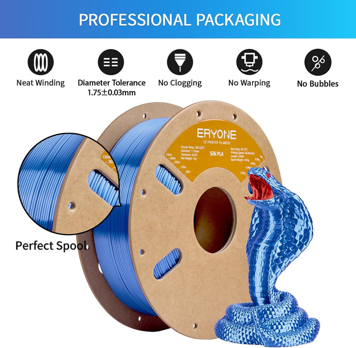 ERYONE Silk PLA Filament 1.75 mm, 3D Drucker Filament PLA Silk,+/- 0.03 mm, 1 kg/Spule, Seiden PLA S