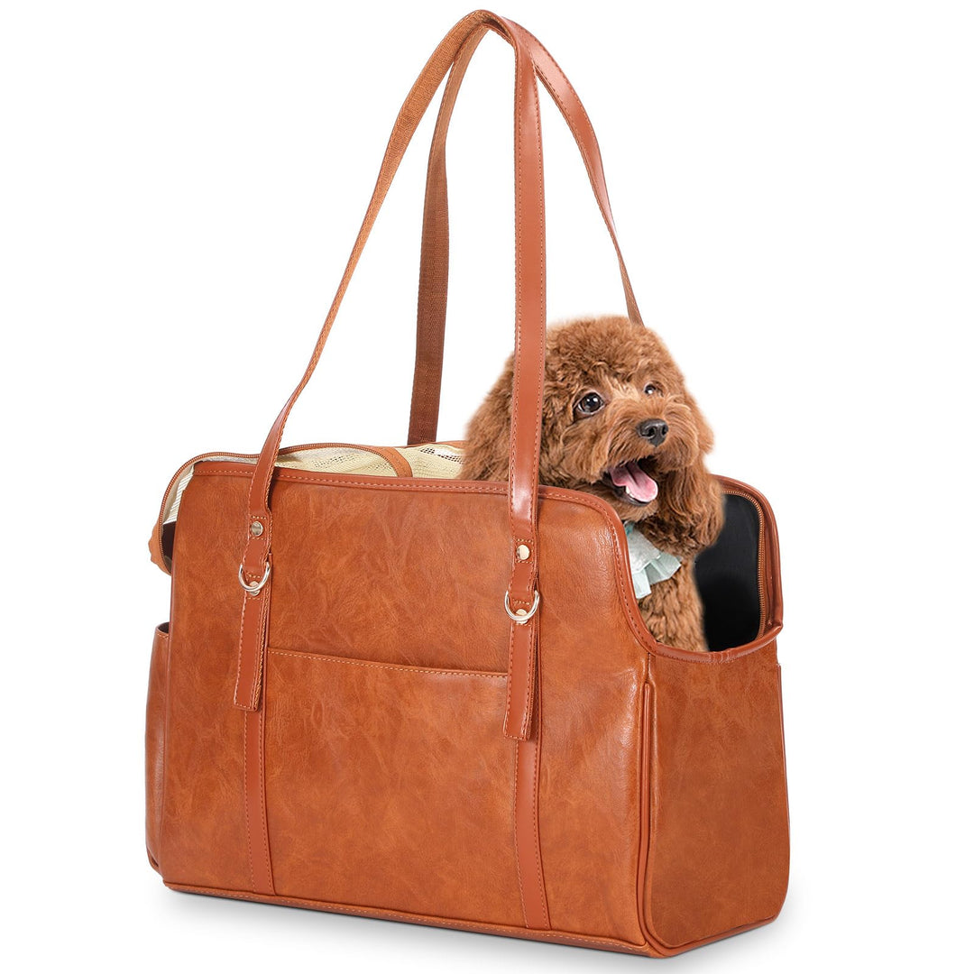 Hundetragetasche, modische Leder-Haustier-Tragetasche mit Taschen, von Fluggesellschaften zugelassen