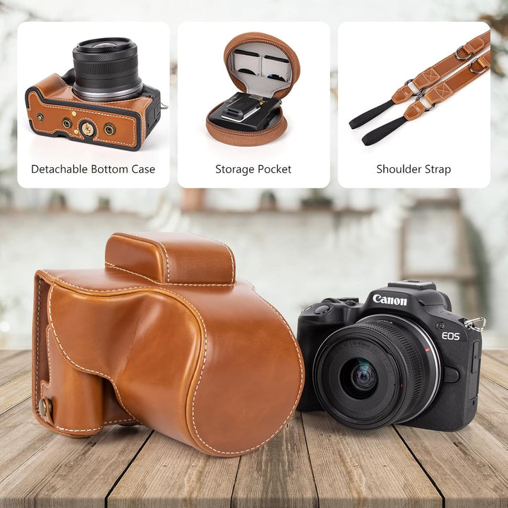 MUZIRI KINOKOO EOS R50 Kameratasche, Retro-PU-Leder Schutzhülle für Canon EOS 50 DSLR Kamera – EOS R