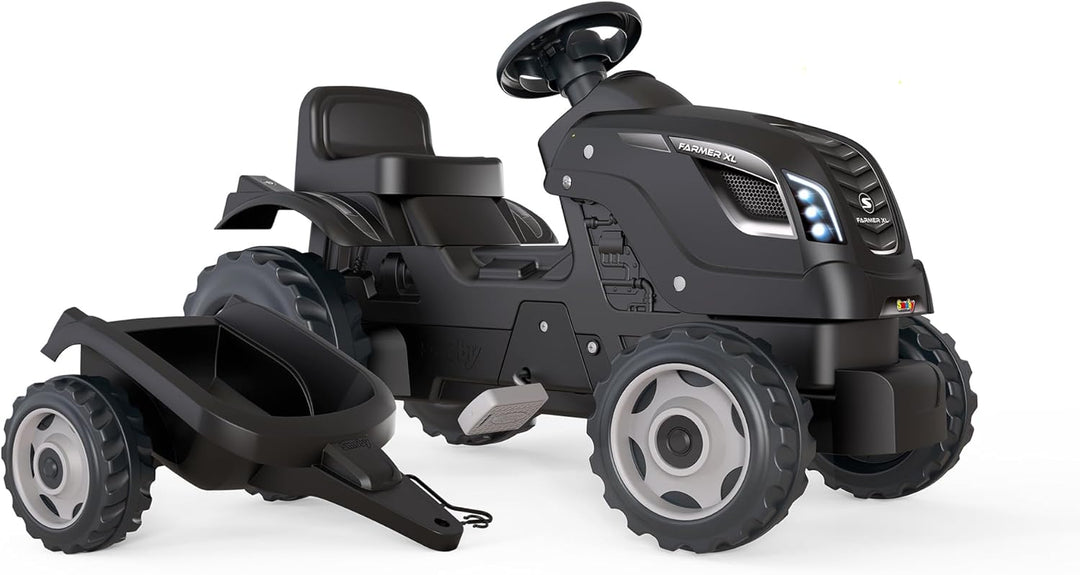 Smoby - Traktor Farmer XL Schwarz + Anhänger - Trettraktor für Kinder - Verstellbarer Sitz - Lenkrad