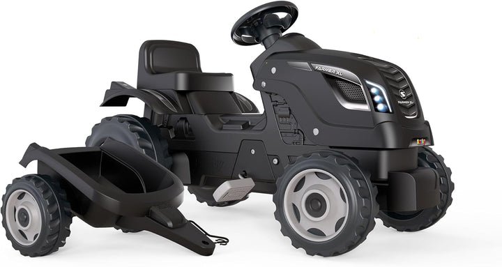 Smoby - Traktor Farmer XL Schwarz + Anhänger - Trettraktor für Kinder - Verstellbarer Sitz - Lenkrad