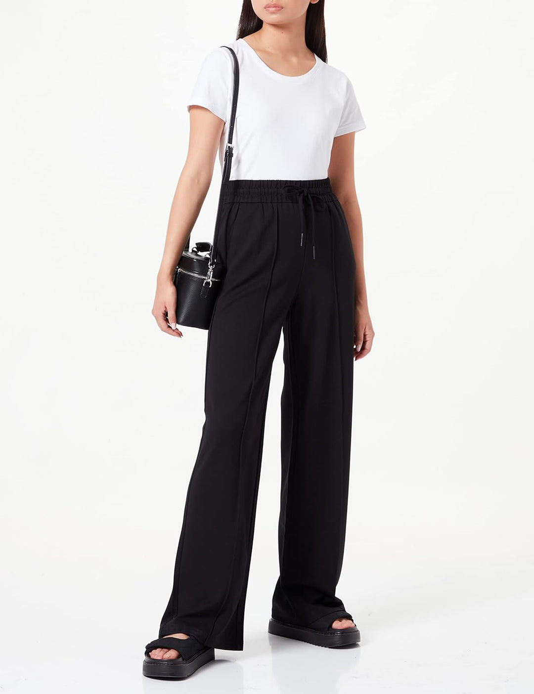 ONLY Damen Onlpoptrash-Suki Life Mw X-Wide STRI PNT Pants M / 32L Schwarz, M / 32L Schwarz
