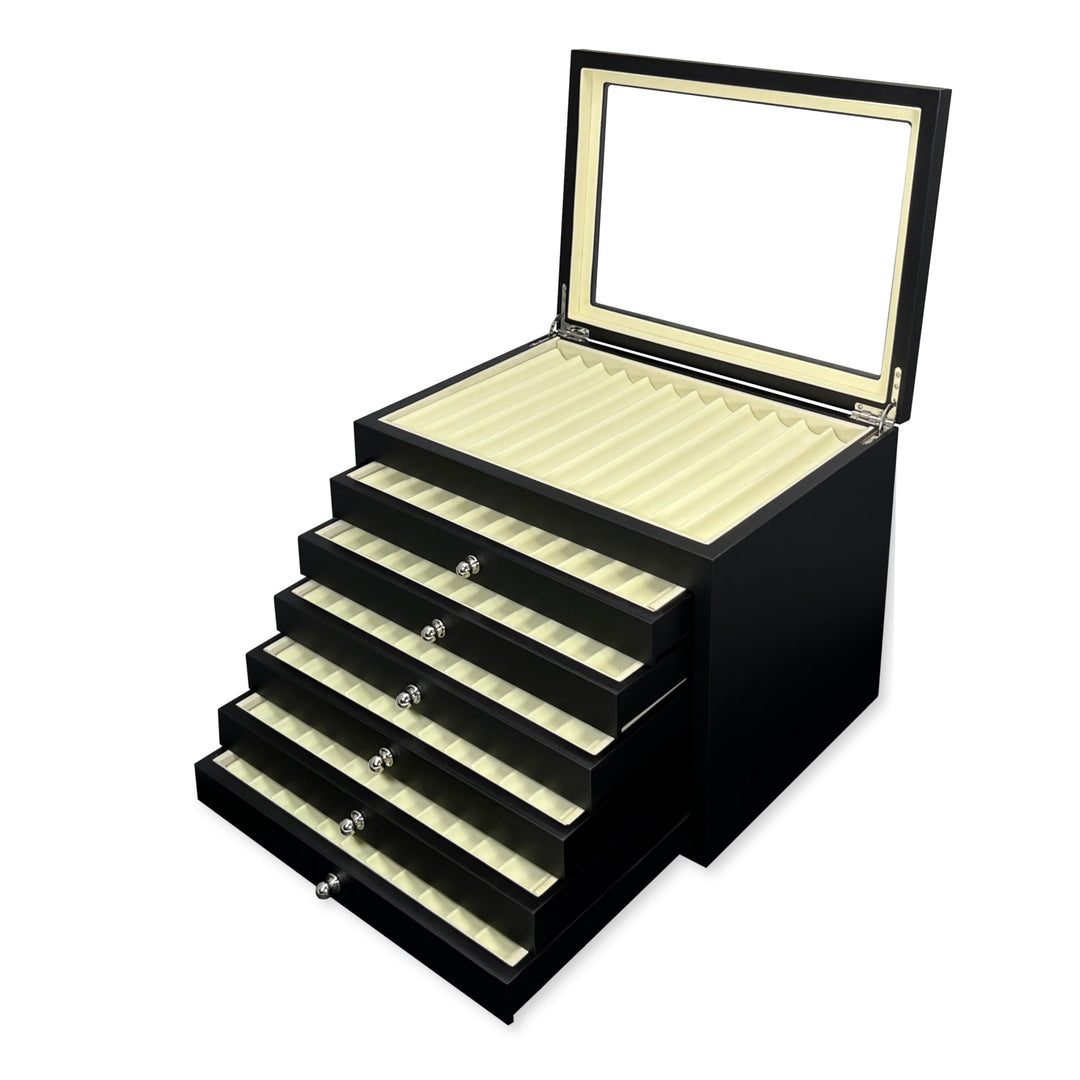 Stifthalterbox mit Vitrine für 78 schwarze Holzstifte