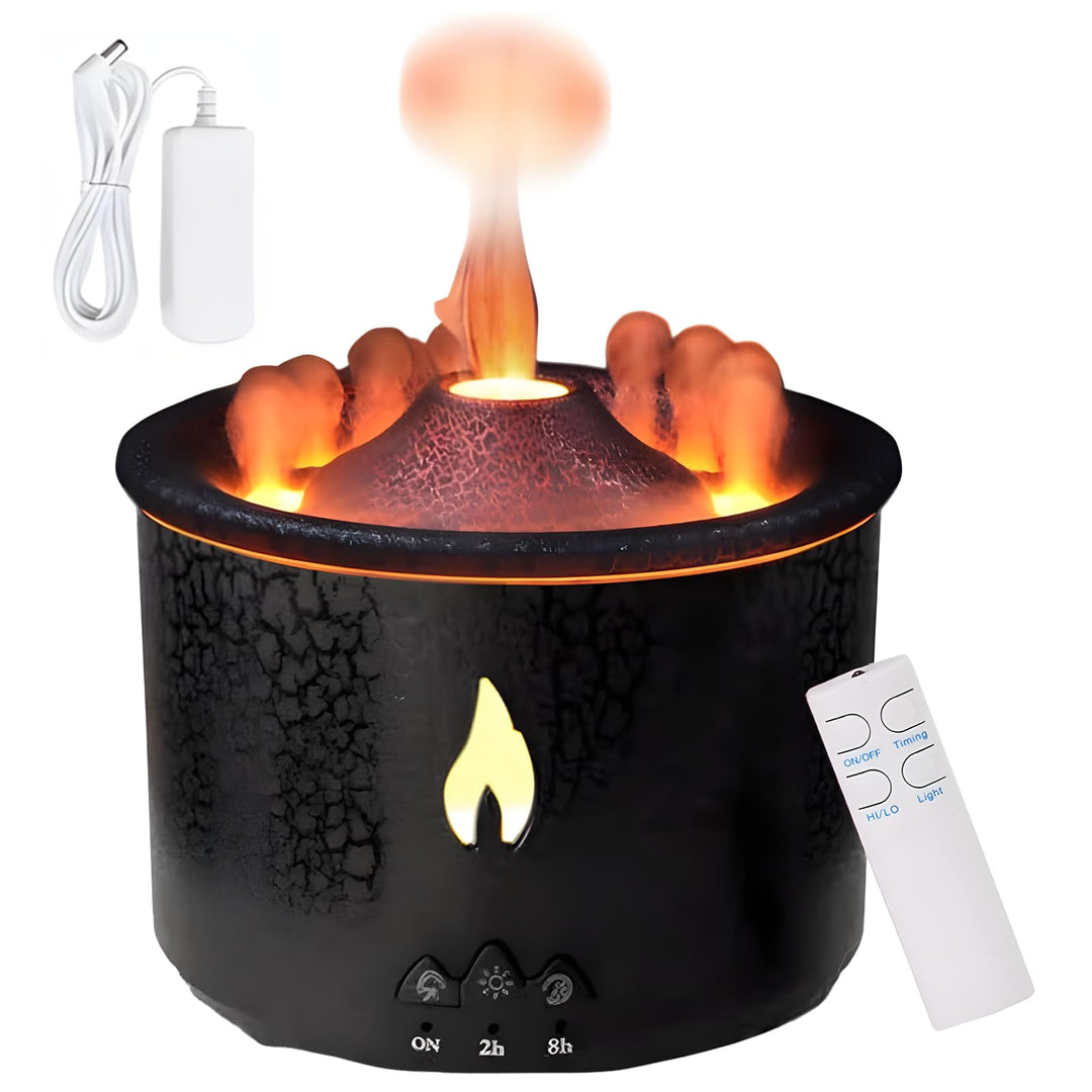 Vulkan Luftbefeuchter Flammen Aroma Diffusor,300ML Aromatherapie Luftbefeuchter 2 Nebelmodus mit Fer