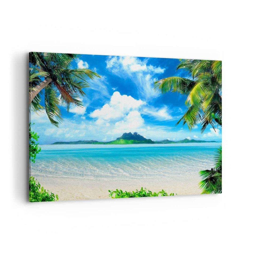 Bilder auf Leinwand 100x70cm Leinwandbild Strand Urlaub Insel Palme Gross Wanddeko Bild Schlafzimmer