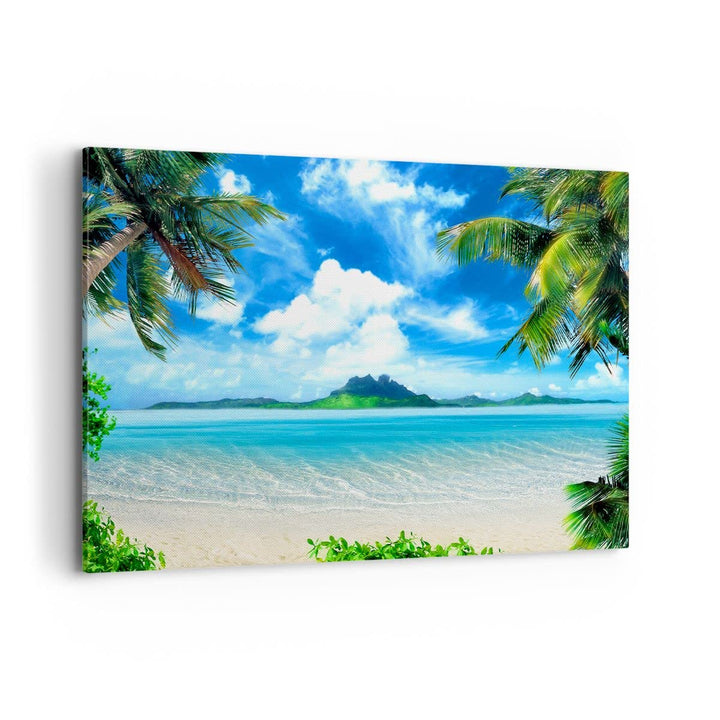 Bilder auf Leinwand 100x70cm Leinwandbild Strand Urlaub Insel Palme Gross Wanddeko Bild Schlafzimmer