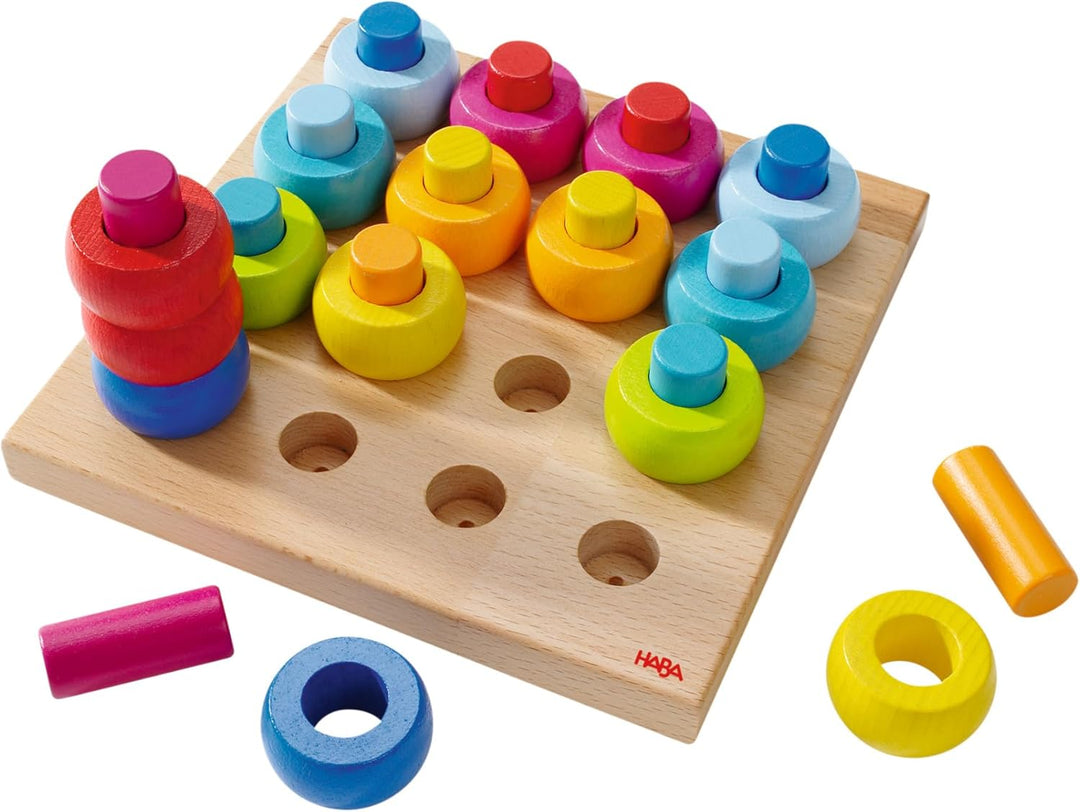 Haba 2202 - Steckspiel Farbkringel, buntes Sortier- und Motorikspielzeug aus Holz ab 2 Jahren, zum F