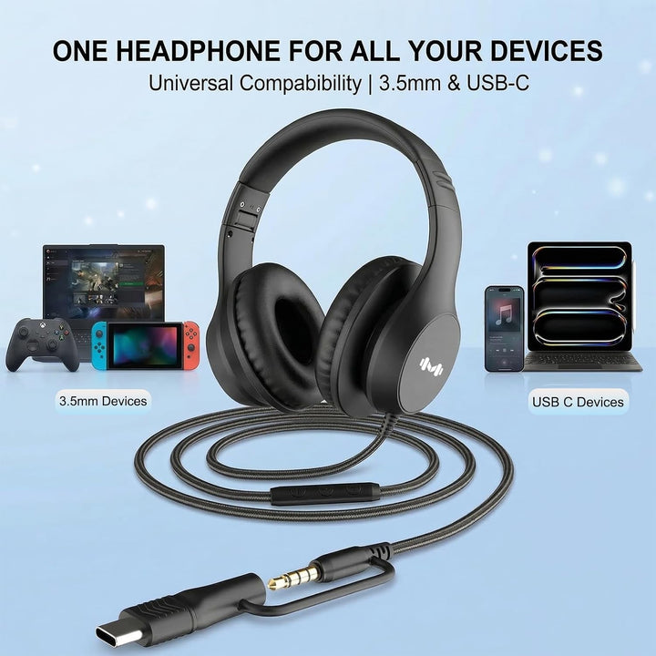 Kabelgebundene Over-Ear-Kopfhörer mit USB-C-Adapter und 3,5-mm-Klinke, Mikrofon, In-Line-Steuerung,