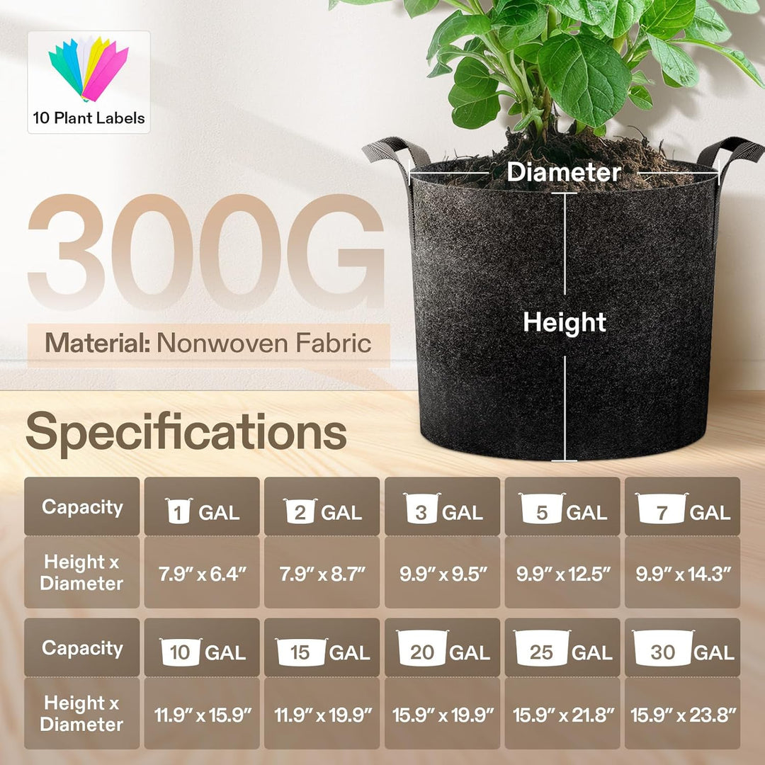 VIVOSUN 5er-Pack Pflanzbeutel mit Griffen aus verdicktem Vliesstoff, ca. 3,5 l 1 Gallon, 1 Gallon