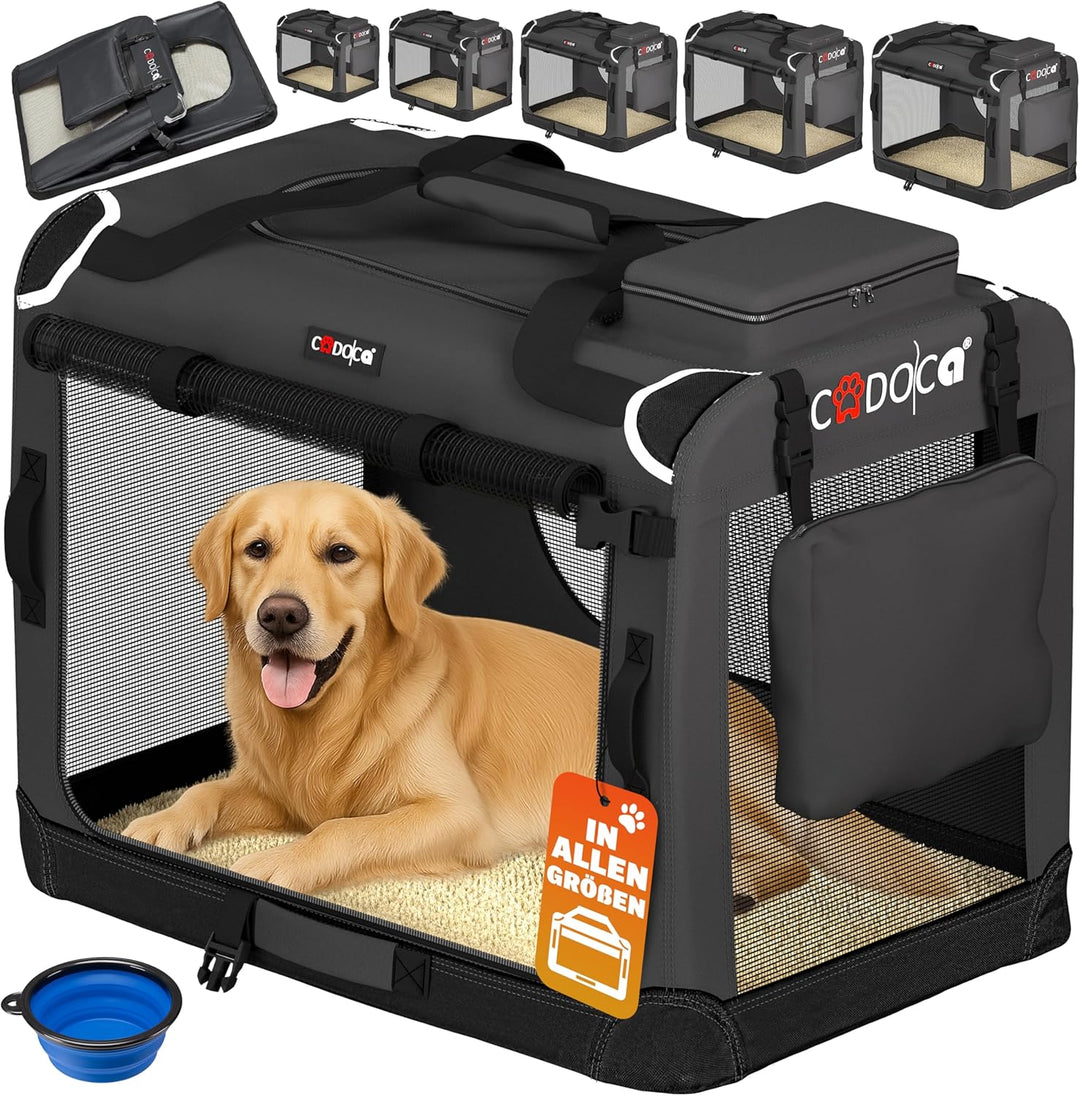 CADOCA® Hundebox faltbar Transportbox XXXL 101x70x70cm robust atmungsaktiv Transporttasche Auto Rück