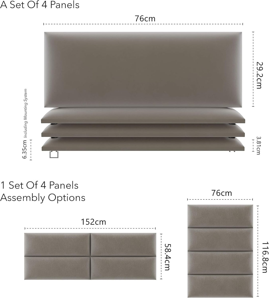 VANT Gepolsterte Kopfteile - Accent Wall Panels - Pack von 4 - Einfach Passen - König und Zwilling B