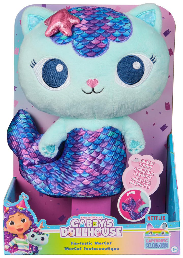 DREAMWORKS GABBY'S DOLLHOUSE - 25 cm grosse Plüsch-Katze MerCat (deutsch: Meerkätzchen), Premium Plü
