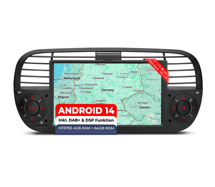 M.I.C. AFI7-L2 Android 14 Autoradio mit Navigation: MediaTek MT6765V, 4GB+64GB, 7 Zoll QLED Display,