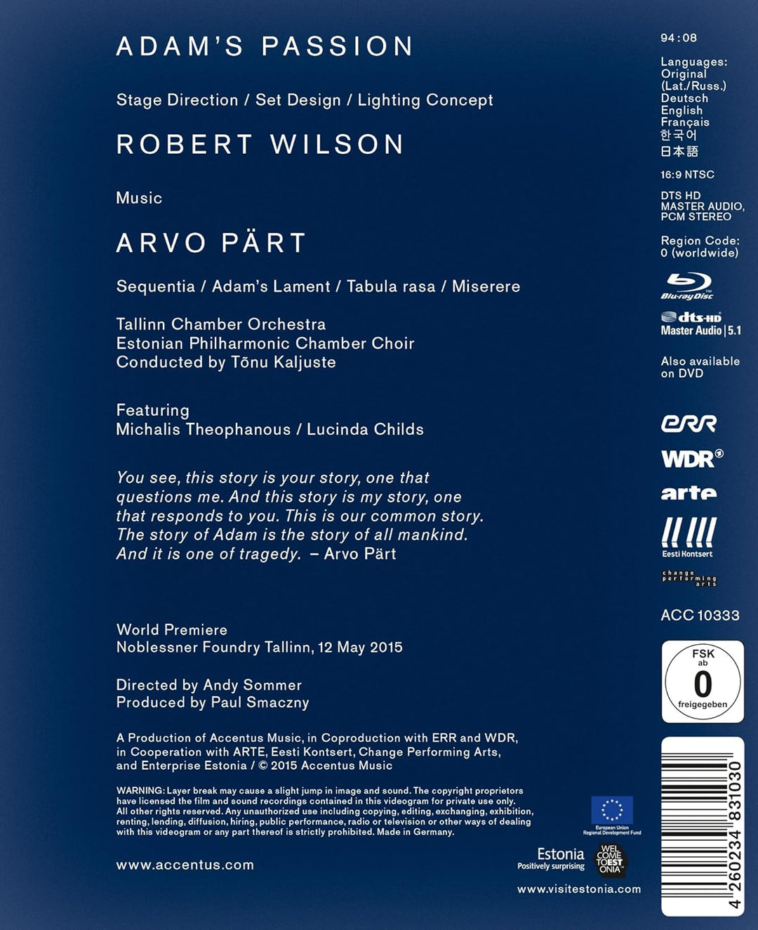 Adam's Passion (Arvo Pärt/Robert Wilson), Blu-ray