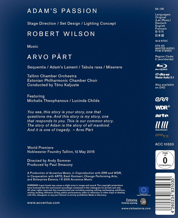 Adam's Passion (Arvo Pärt/Robert Wilson), Blu-ray