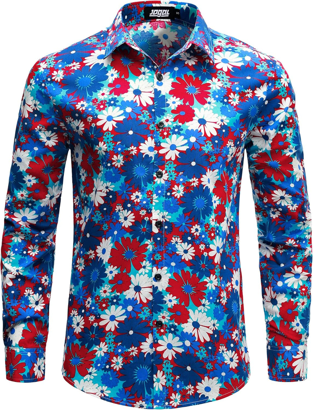 JOGAL Herren Regular Fit Floral Business Hemd Langarm Button Down Print Freizeithemd XXL Blau Rot Gä