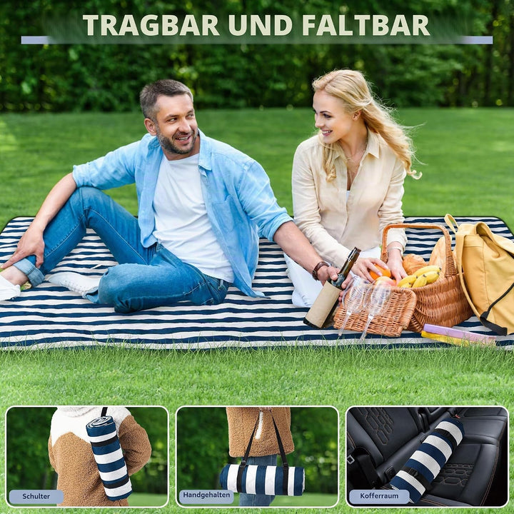Picknickdecke 200 x 200cm, Wasserdicht Stranddecke Sandfrei mit Tragegurt, Tragbare Waschbar Strandm