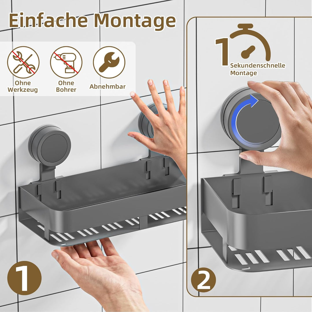 HNVNER Duschablage Ohne Bohren, Duschregal Saugnapf, 10 kg Tragfähigkeit, Abnehmbar, Mit Grosser Kap
