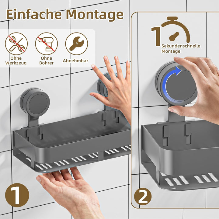 HNVNER Duschablage Ohne Bohren, Duschregal Saugnapf, 10 kg Tragfähigkeit, Abnehmbar, Mit Grosser Kap