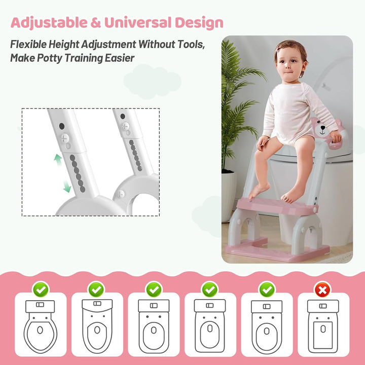 Toilettenleiter für Kinder, Höhenverstellbare Toilettenleiter klappbar als Tritthocker, 2 in 1 Kind