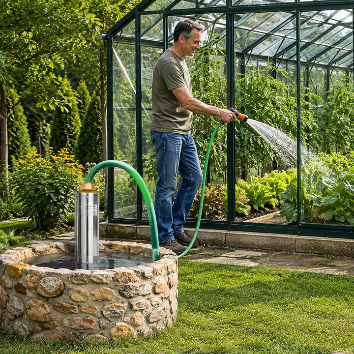 Edelstahl Tiefbrunnenpumpe 1100W/1,5PS, 20m Anschlusskabel, max. 81m Förderhöhe, ab 4 Zoll Brunnen,