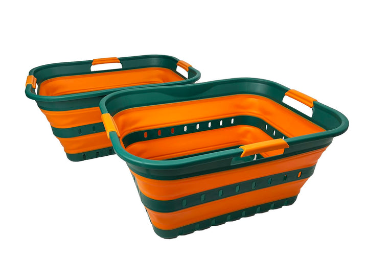 SAMMART 2er-Set 42L faltbarer Aufbewahrungskörbe/-behälter aus Kunststoff – zusammenklappbarer, plat