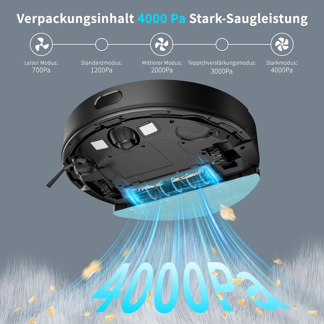 V1 Saugroboter mit Wischfunktion 4000Pa, Staubsauger Roboter 3 in 1 mit LiDAR Navigation, 120Min Lau