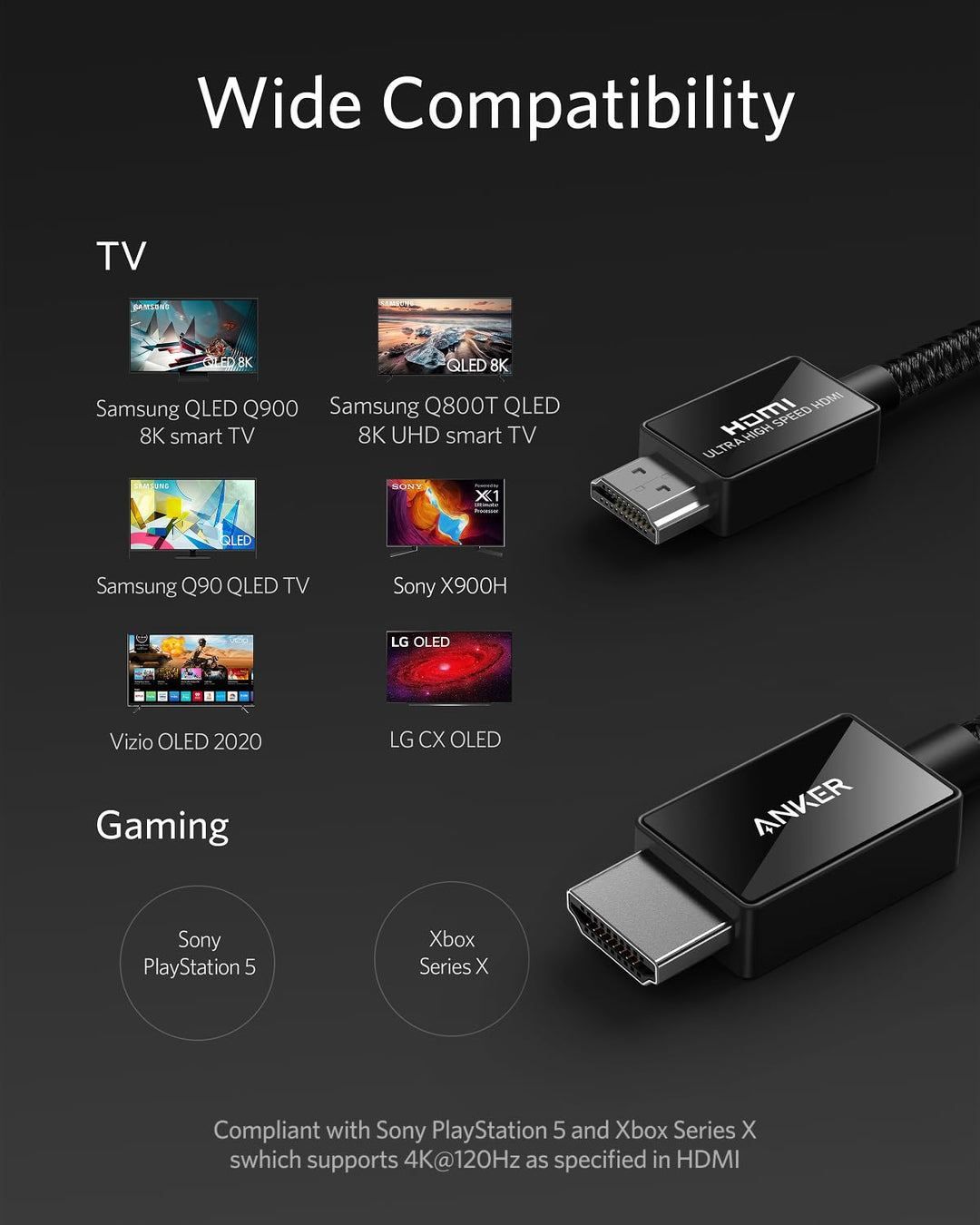 Anker 8K 60Hz HDMI Kabel, High Speed 4K 120Hz 48Gbps 2m langes Ultra HD auf HDMI Kabel, Unterstützt