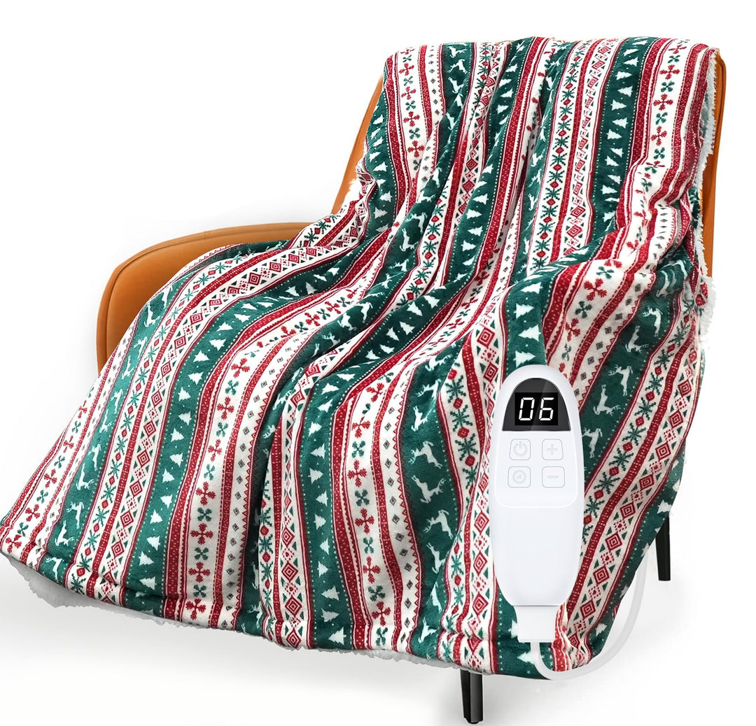 PRANITE Heizdecke - 200x180cm Wärmedecke Sherpa-Flanell mit 6 Heizstufen, 10-Stunden-Timer Abschalta