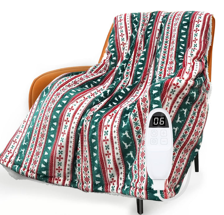 PRANITE Heizdecke - 200x180cm Wärmedecke Sherpa-Flanell mit 6 Heizstufen, 10-Stunden-Timer Abschalta