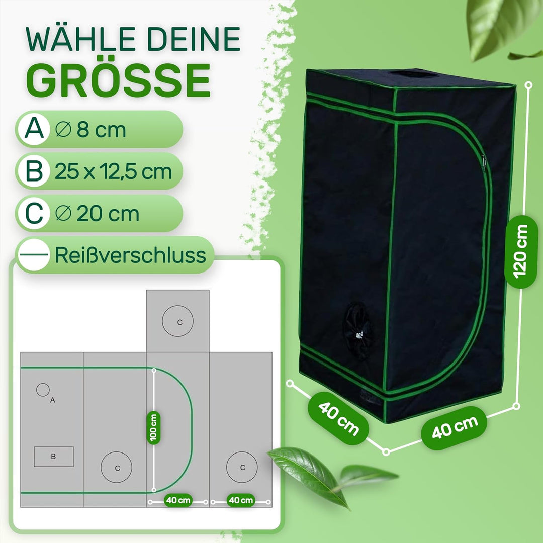 Melko - Growbox 40x40x120 cm Set mit 3-in-1 Messgerät - Licht- & wasserdichtes Growzelt aus extrafes