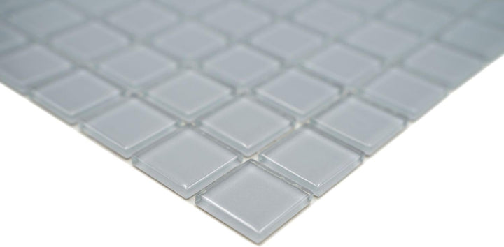 Mosaik Quadrat Crystal uni hellgrau Glasmosaik Transluzent Transparent 3D Fliesenspiegel, Mosaikstei