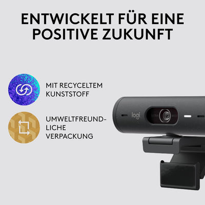 Logitech Brio 500 Full-HD-Webcam mit Auto-Lichtkorrektur, Zeigemodus, Doppelmikrofon + Rauschunterdr