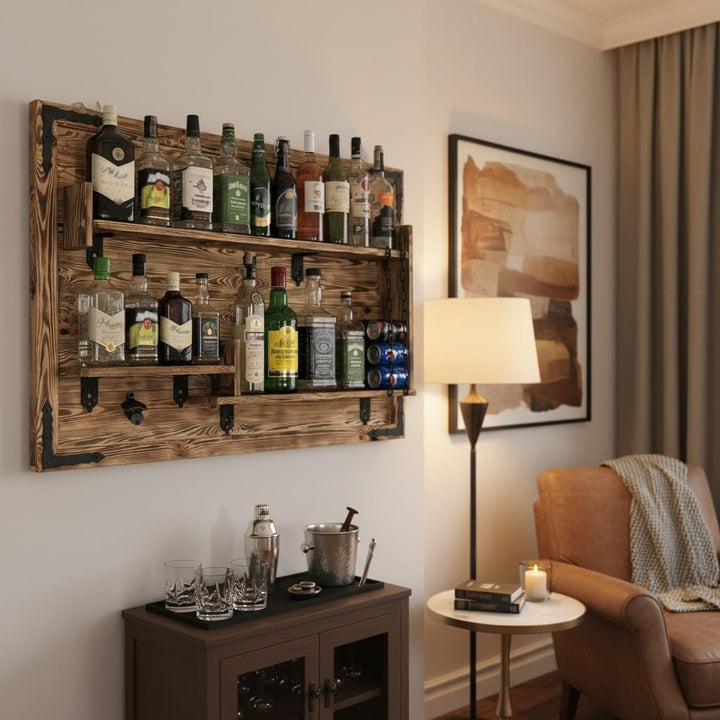 Holzregal Hausbar zum Hängen - Handgemacht Rustikale Stil Wand Bar Flaschenregal Holz - Weinbar Rega