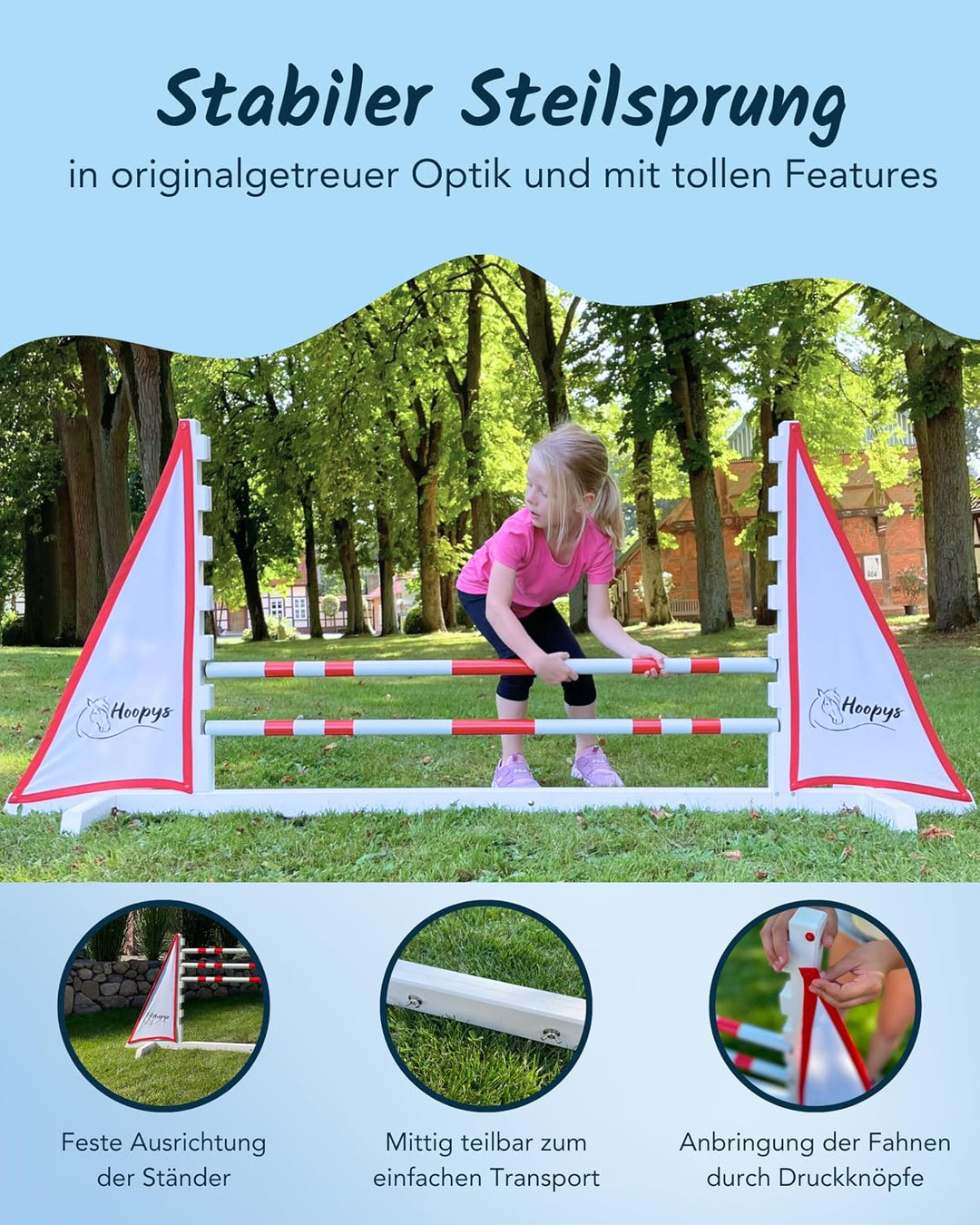 Hobby Horse Hindernis rot - mit zwei Sprung Stangen - Steckenpferd Spielzeug für den Garten - Garten
