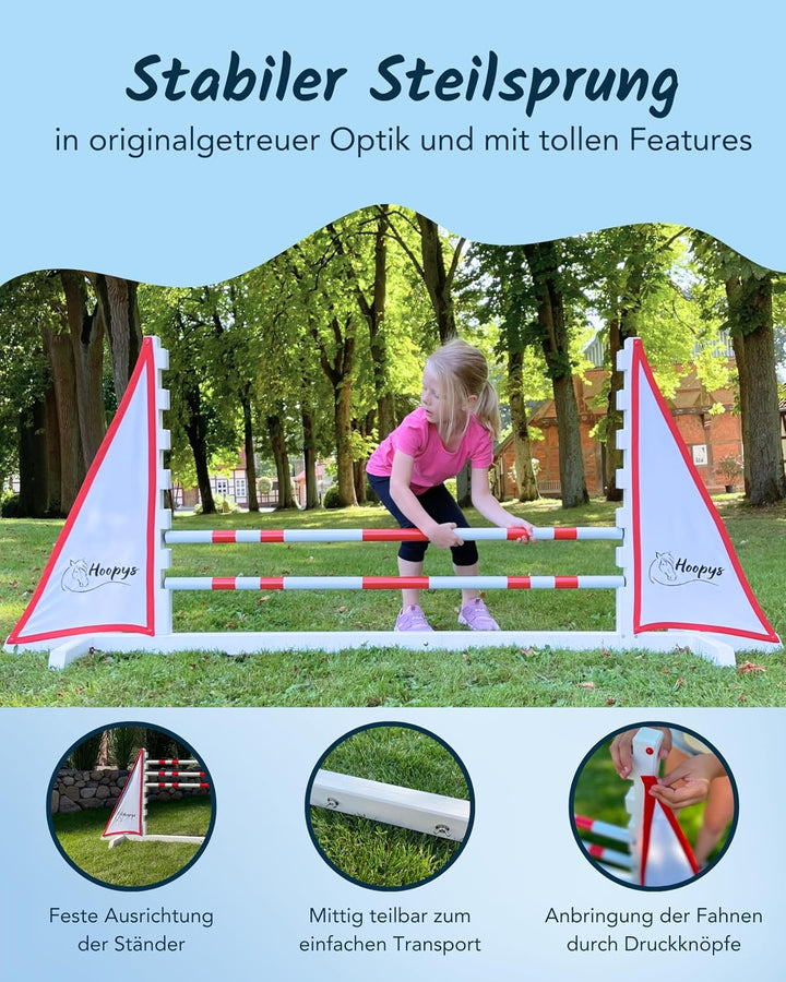 Hobby Horse Hindernis rot - mit zwei Sprung Stangen - Steckenpferd Spielzeug für den Garten - Garten