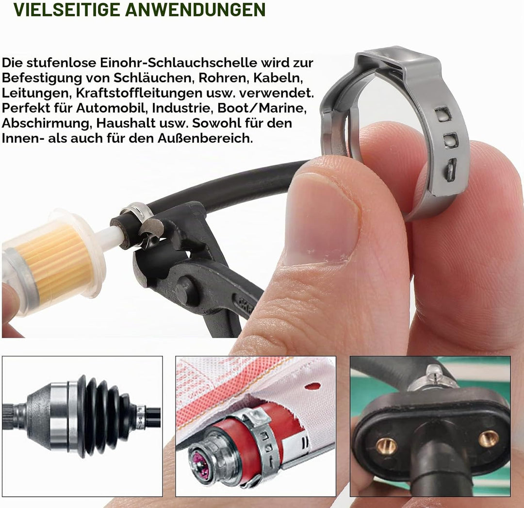 Knpwer 180 Stück 304 Edelstahl Einzelohr Stufenlos Schlauchschellen Set,6-25.6mm 9 Grössen Crimp Sch