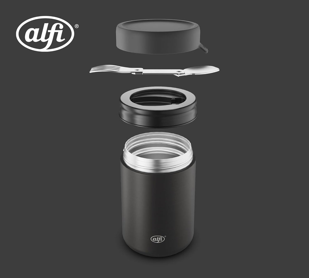 alfi ISO FOOD MUG 350ml, Schwarz, Edelstahl Thermobehälter für Essen, Isolierbehälter für Suppen, Sa