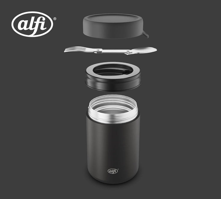 alfi ISO FOOD MUG 350ml, Schwarz, Edelstahl Thermobehälter für Essen, Isolierbehälter für Suppen, Sa