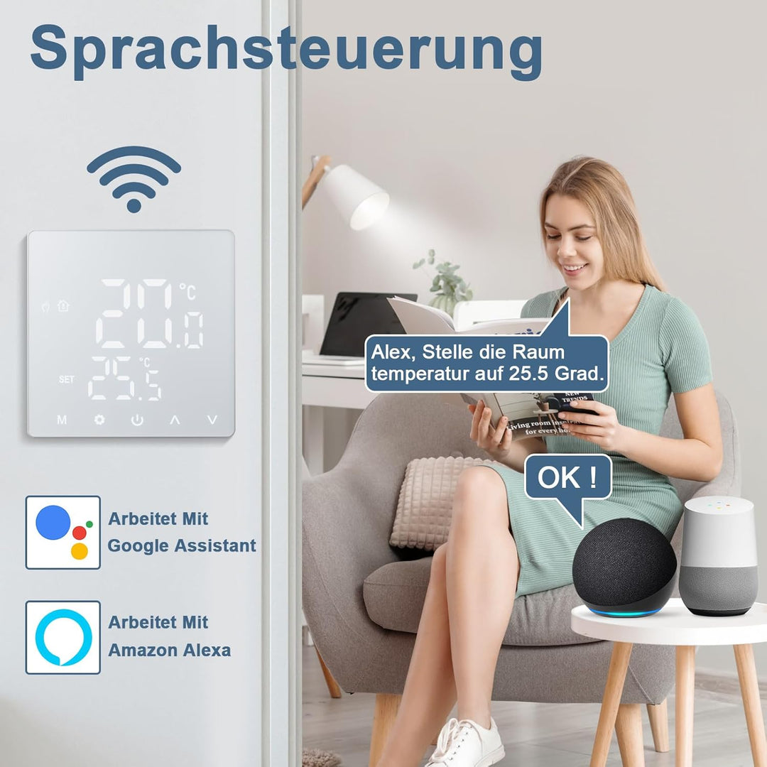 CNBINGO Smart Thermostat Unterputz mit Fühler, Digitaler Raumthermostat für Elektrische Heizung, kom