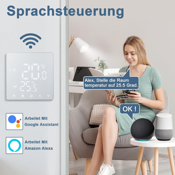 CNBINGO Smart Thermostat Unterputz mit Fühler, Digitaler Raumthermostat für Elektrische Heizung, kom