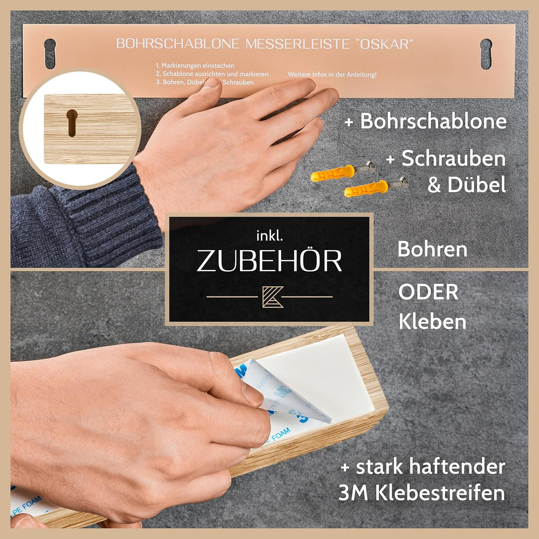 KÖKSMAGI® Magnetleiste Messer aus Bambus (50 cm) - magnetische Messerleiste mit extrem starkem Magne