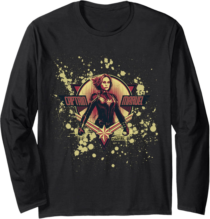 Captain Marvel Cracked Paint Splatter Logo Langarmshirt