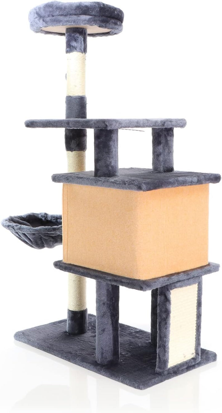 Fudajo Katzenkratzbaum in Dunkelgrau Kratzbaum 112cm hoch Kletterbaum mit Katzenhaus und Liegemulde