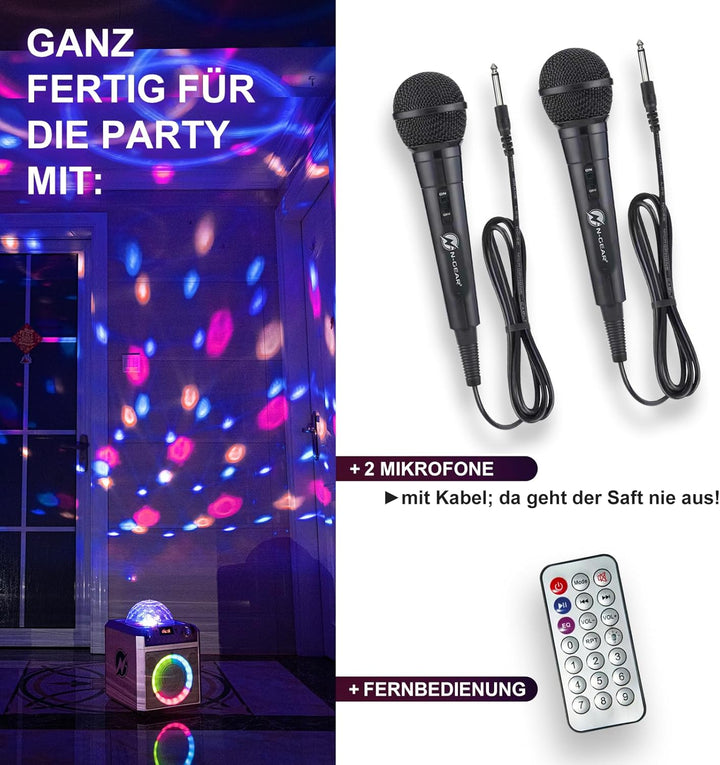 N-GEAR Block Party 602 Karaoke Maschine und Musikbox Kinder – 100 Watt, 6 Stunden Akku, Party Discok