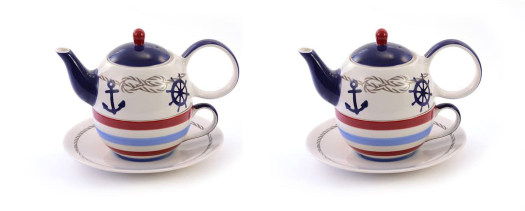 2 X NEU teemqando® Tea for one Set "Silje" Keramik, 4-teilig Kanne: 0,4 l, Tasse: 0,2 l = 2 Tea for