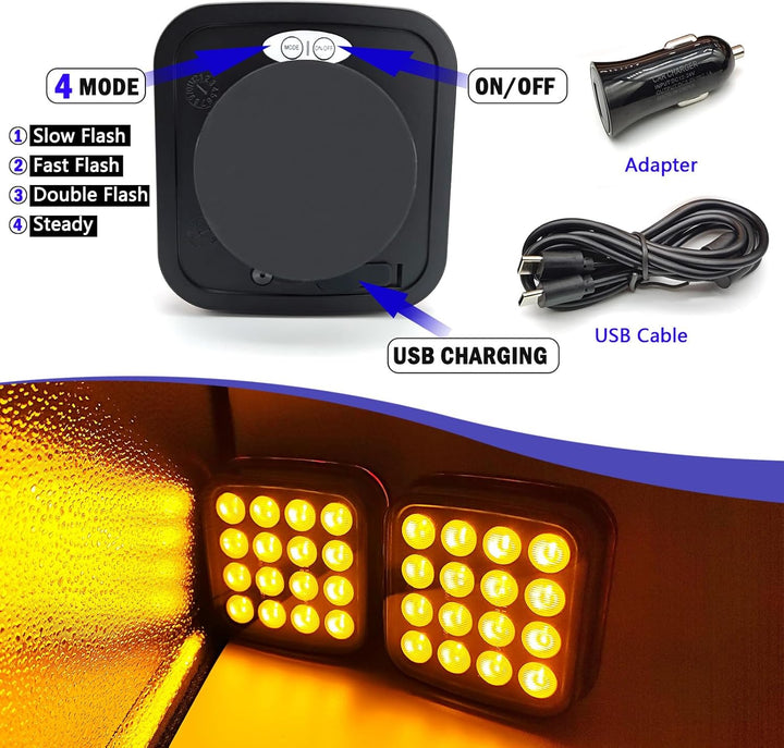 AOJO 2Pack Orange LED Warnleuchte Set - 3 Blitzmuster, 12V 24Volt Warnblitzer Akku mit E-Prüfzeichen
