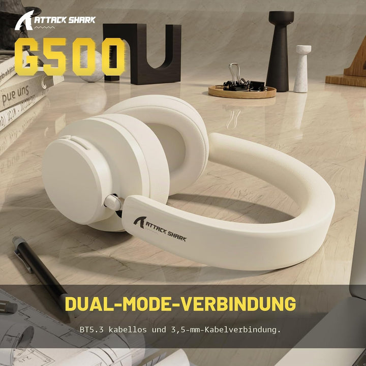 ATTACK SHARK G500 Kabelloser Kopfhörer mit Active Noise Cancelling, Over Ear Bluetooth Headset mit I