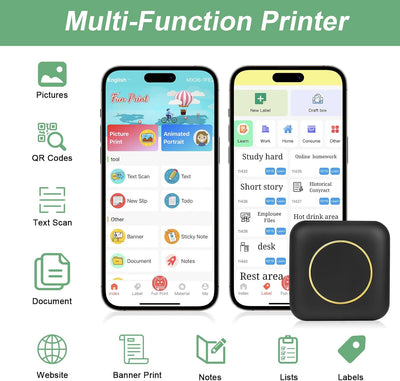 GuKKK Mini Drucker, Mobiler Fotodrucker, Tragbarer Mini Fotodrucker, Wireless Fotodrucker Thermodruc